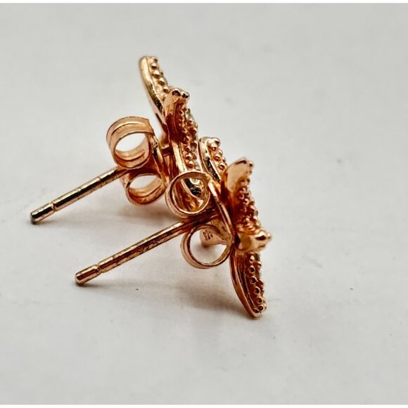 Starfish Stud Earrings 925 Sterling Silver Rose Gold Plated With CZ - Picture 2 of 7